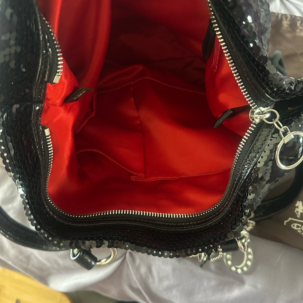Coach Black Sequin Shoulder Bag with Charm - Picture 7 of 10